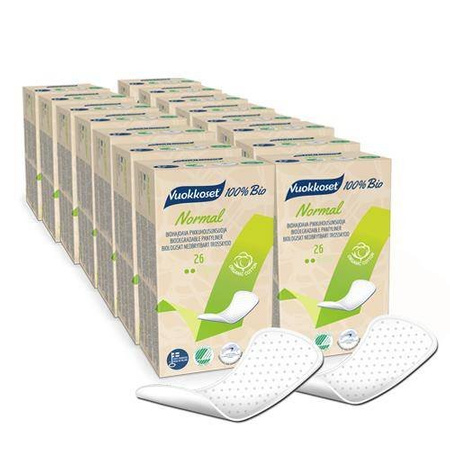 Vuokkoset Hygienické vložky Normal 100% Bio - sada 15 x 26 ks. (390 ks).)